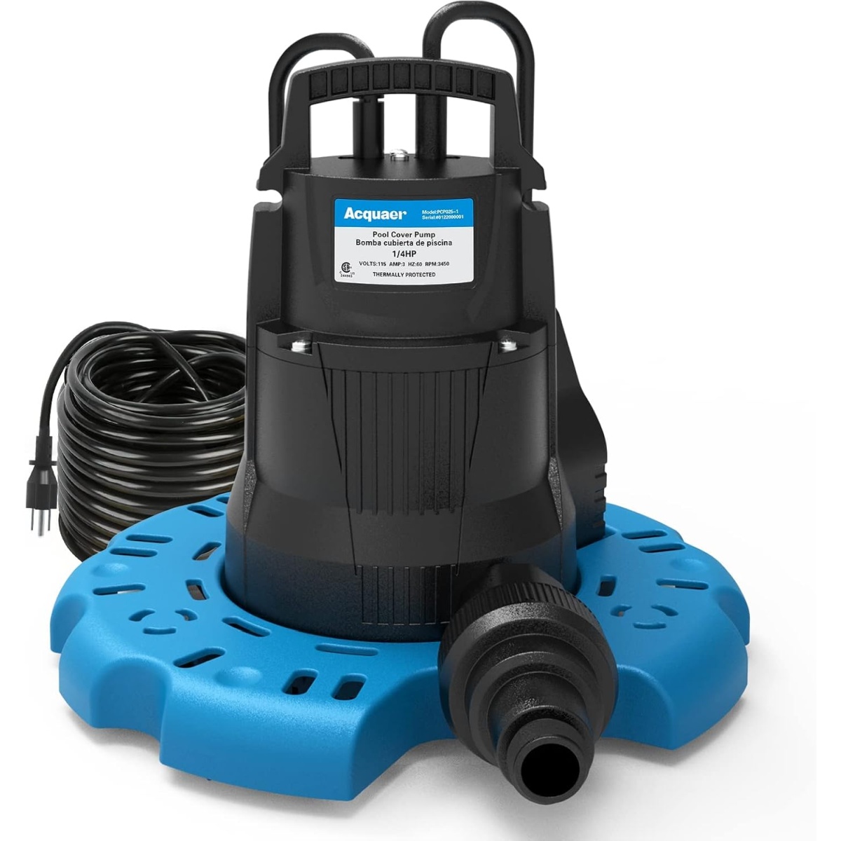 Acquaer 1/2 HP Automatic Swimming Pool Cover Pump, 2600 GPH Submersible Sump Pump with 25 Ft Power Cord and 3/4